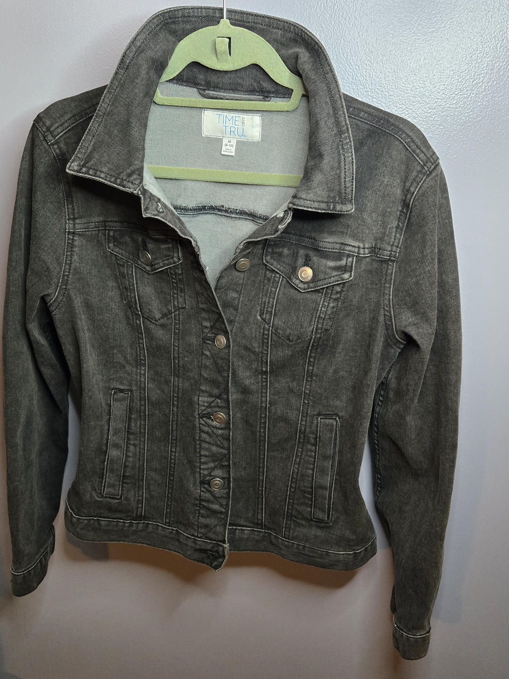 Time And Tru Black Faded Denim Jacket M (8-10)